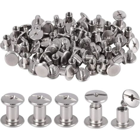 80 Pièces Rivet à Tête Plate, Rivets de Reliure en Acier Inoxydable, Chicago Reliure Vis, pour Bricolage Cuir, Livre, Album Photo, Ceinture en Cuir H200