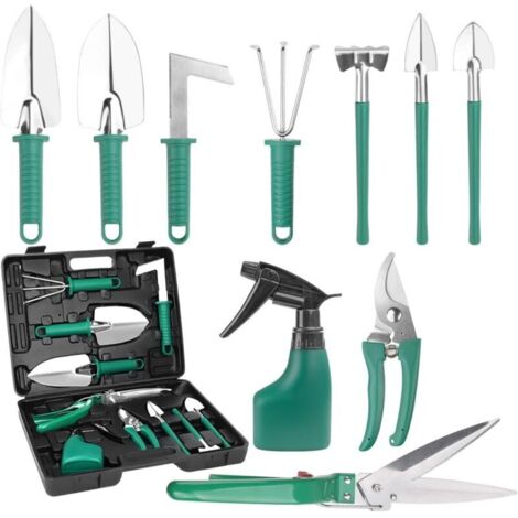 10 Pièces D'outils De Jardinage, Acier Inoxydable Outil à Main De Jardin Poignée Ergonomique Pelle Et Sécateur, Râteau, Pulvérisateur D'eau, Cadeaux De Jardinage Pour Femmes, Hommes (1/4)