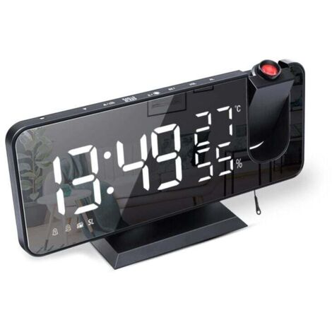 Horloge de Table/Réveil Projecteur Radio Cross-border Amazon - Grand Écran Affichant Température et Humidité - Réveil Numérique LED Électronique - Modèle Noir et Blanc