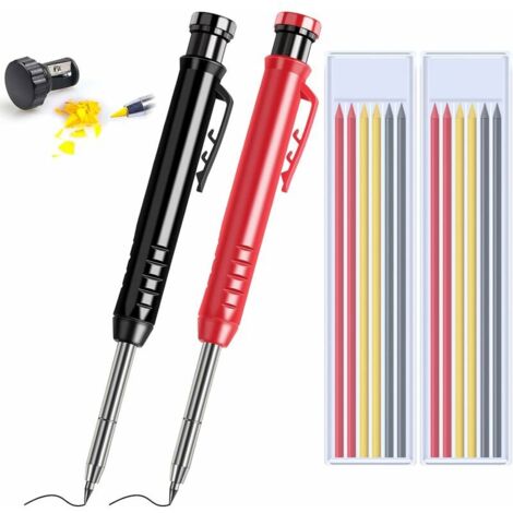 2 Pcs Crayon Chantier, Crayon de charpentier avec 7 Recharges,Marqueur à Pointe Télescopique,Crayon Intégré,Outils Marquage Porte-mines pour Verre, le Chantier,Carrelage,Bois (1/4)