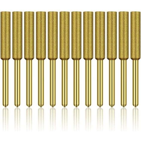 12 Pcs Diamant Affûteur de Tronçonneuse, Haute Dureté Titane Plaqué Burr Meule Meule, Affûteur de Tronçonneuse Pierre Bits, 3/16in 4.8mm H253 (1/4)