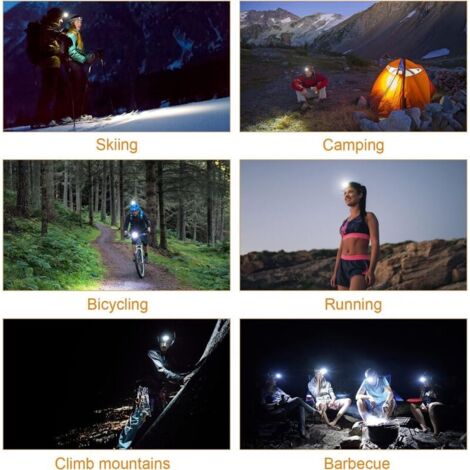 Lampe Frontale LED Rechargeable Étanche IP44 - Technologie COB - Faisceau Large - Pour Randonnée, Camping, Pêche