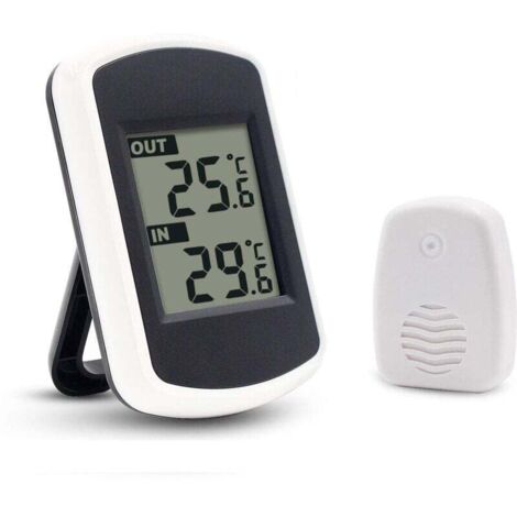 Thermomètre numérique sans fil LCD pour intérieur ou extérieur, mini capteur de température ambiante. Testeur météo précis pour la maison, chambre, bureau. Design blanc et compact.