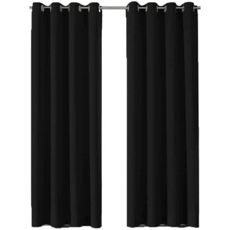 Lot de 2 Rideaux Occultants à Oeillets Isolants Thermiques Design Moderne - pour Salon et Chambre 140x240cm Noir (1/4)