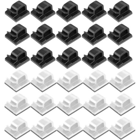 100pcs Clips Câbles Adhésifs Gestion de Câble Support Organiseur de Fils Électriques Plastique Organisateurs de Cordon de Câble Clip pour Fixer des Câbles (50 noir + 50 blanc) (1/4)