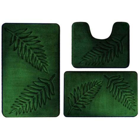 Ensemble de 3 Tapis de Salle de Bain Épais et Antidérapants - Absorbants, à Motif Feuilles - Pour Toilettes, Salon, Chambre ou Cuisine. (1/4)