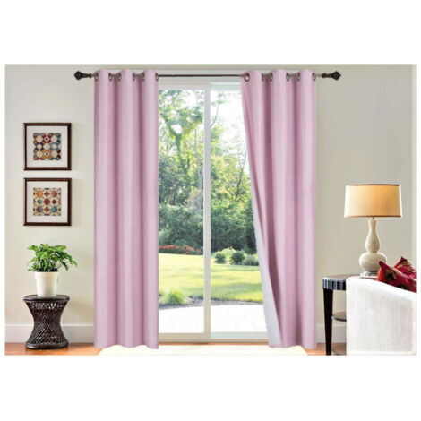 Rideaux Occultants 100% Obscurcissants - Lot de 2 Panneaux 84" (213cm) Longs - Rose Clair - à Oeillets - Décor Chambre (1/4)