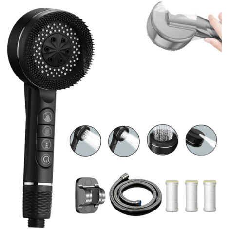 Pommeau de Douche Haute Pression Économe - 4 Modes - avec Tuyau Renforcé de 1,5m (1/4)
