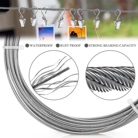 Kit Tringle à Rideaux Câble Acier 5m – Mizikuu, Pour Suspension, Séparateur, Neuf