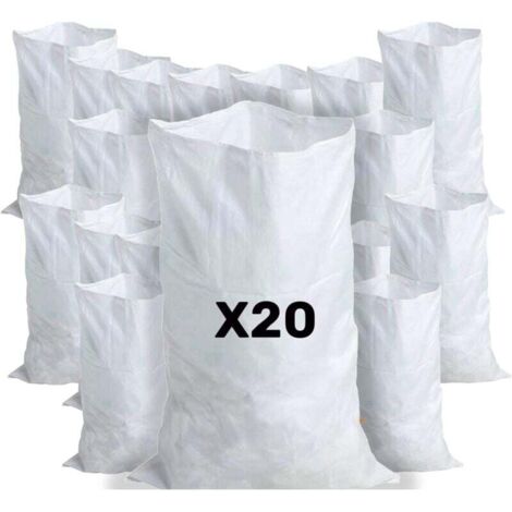 20 Sacs à Gravats, 55 x 95cm, 55kg, Résistant et Réutilisable, En polypropylène tissé blanc, Sable, Terre, Gravier, Jardinage, Chantier, Déchets de constructions (1/4)
