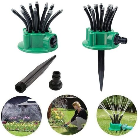 Arroseur Oscillant Pelouse 360° Réglable - Pour Jardin, Serre, Parterres Fleurs - Alliage + ABS, Résistant Aux Intempéries - 7