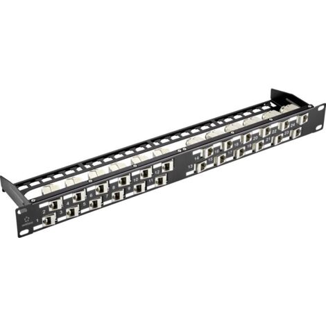 hb-digital Panneau de brassage CAT 6 - 19 - 24 ports - 10 Gbps - Entièrement blindé - Connecteurs RJ45 - Bornes de coupe AWG 22-26 TIA568A support TIA568B PoE - Noir