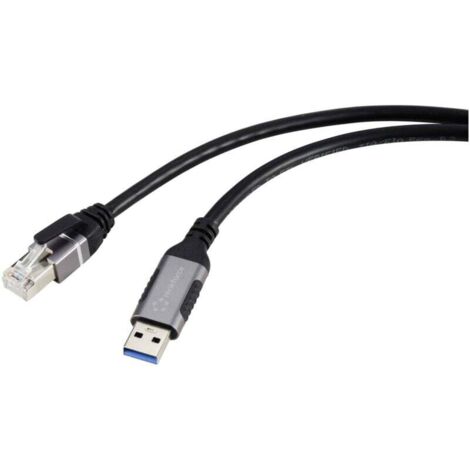 Trywise USB, réseau informatique Câble adaptateur [1x USB 3.0 mâle type A - 1x RJ45 mâle] 5.00 m connecteur aluminium V546023 (1/4)
