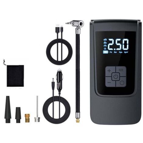 Compresseur d'air portable, mini pompe à air électrique 4000 mAh, pompe à vélo électrique avec écran LCD numérique, 4 modes, gonfleur de pneu de voiture rechargeable pour vélos, motos, scooters, ballo (1/4)