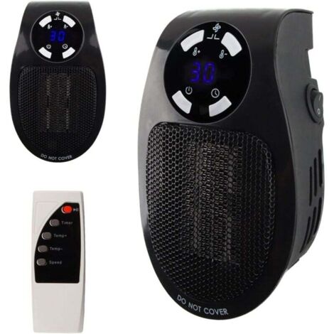 Mini-chauffage pour prise murale Chauffage de 500 watts 2 vitesses de ventilation Fonction d'horloge (1−12 heures) 10 m²/25 m³ max. (1/4)