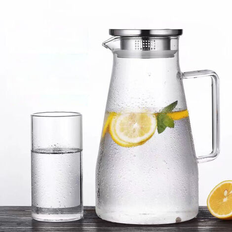 Carafe à thé froide pour usage domestique, carafe en verre transparent 2300 ml, grande capacité, renforcée, ensemble de carafes pour jus de fruits, thé aux fleurs, eau froide (1/3)