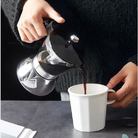 Nouvelle cafetière italienne transparente de 200 ml, pour la maison, en acier inoxydable, avec réservoir visible, pour préparer du café (1/4)