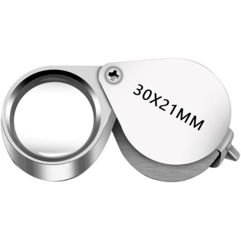 Cyslmuk – Loupe de bijoutier 30x 21 mm – Verre épais résistant aux rayures – Pour détails géologiques et antiquités – Coque chromée argentée