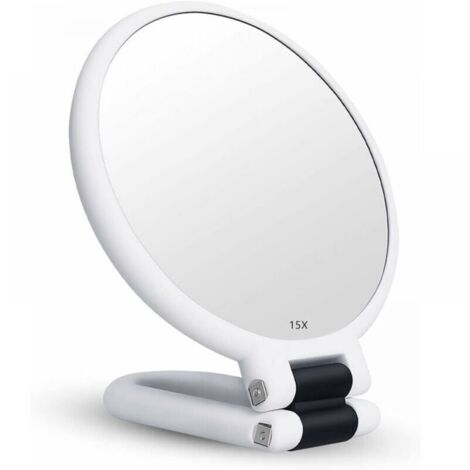 Miroir grossissant 15x miroir pliant double face avec poignée, miroir de maquillage de poche miroir teinté miroir pliant de coiffeur adapté à divers détails de maquillage