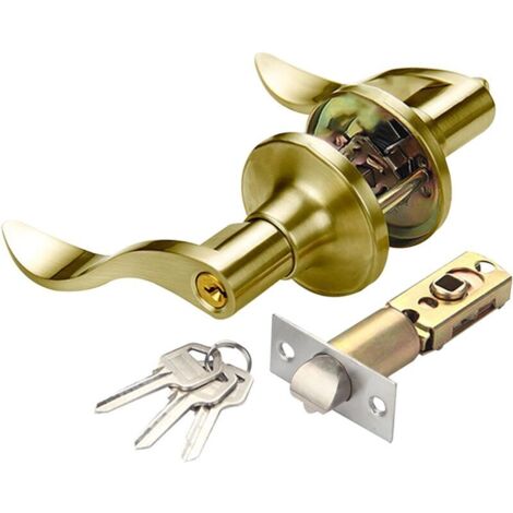 Poignée de porte avec clé, serrure de poignée de porte, serrure de porte intérieure et extérieure de style vague (or) (1/4)