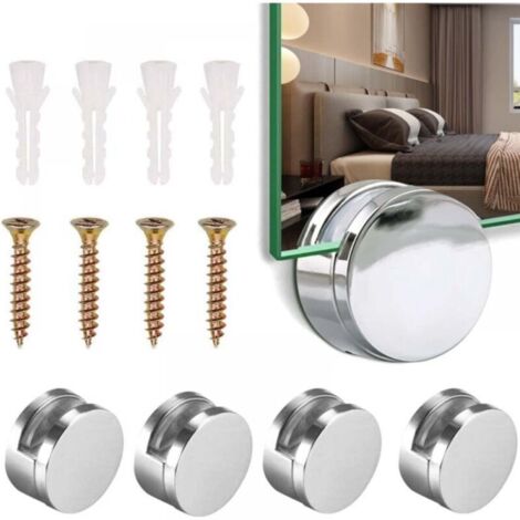 5 pcs, pinces rondes pour miroir, Pinces en Verre pour Miroir de Salle de Bain Supports Rond Mural en Alliage de Zinc - Fixation de miroirCharge 15kg (1/4)