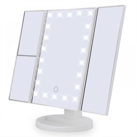 Miroir de Maquillage, Miroir Grossissant Triptyque avec 22pcs LED, Miroir Lumineux 10X/3X/2X avec Ecran Tactile, Alimentation Double, Rotation Réglable à 180 ° (1/4)