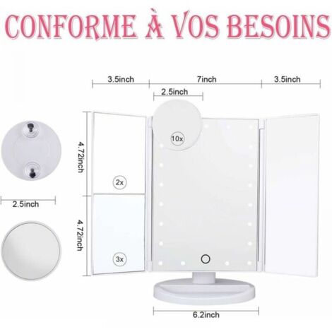 Miroir De Maquillage TecTake Pivotant 360° - Miroir Double Face Avec Grossissement | Bras Articulé, Acier Chromé, Diamètre 20 Cm