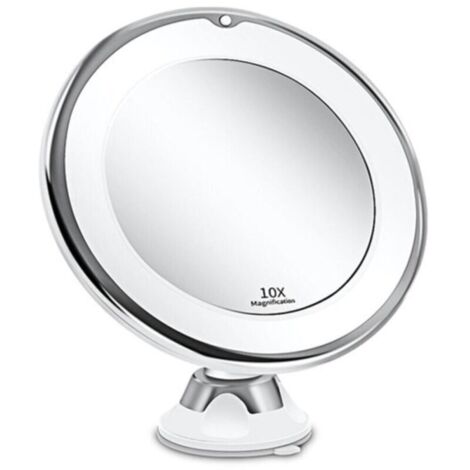 Miroir Grossissant 10x Lumineux LED avec Forte Ventouse, Batterie - Miroir Maquillage avec Lumière Natur Dimmable pour Les Salles de Bain(Blanc) (1/4)