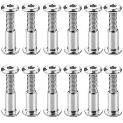 12pcs Vis de liaison M6 x 20mm, vis de connexion boulonnées, boulons de fixation à tête hexagonale, boulons de liaison à tête plate avec écrous à douille (1/4)
