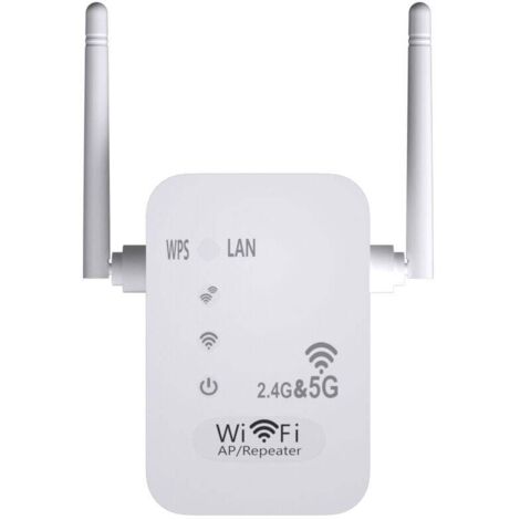 Debuns – Répéteur WiFi 5G + 2.4G 1200 Mbps – 4 antennes externes à gain élevé – Portée jusqu'à 10m – Installation rapide WPS - FIL 5 G