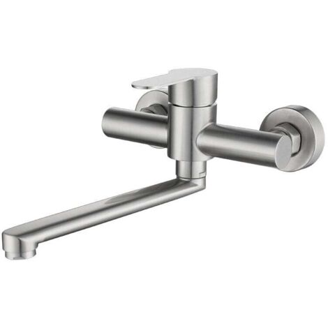 Debuns – Robinet mural cuisine inox 304 – Pivotant 360° pour évier double bac – Mousseur anti-éclaboussures – Économie d'eau jusqu'à 30%