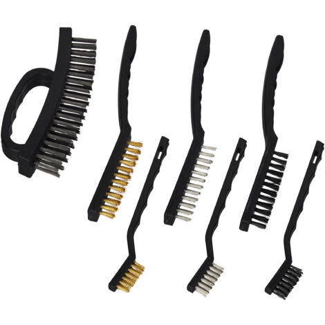 Relaxdays – Jeu de 7 brosses en fil de fer – 2 brosses en nylon, 2 en laiton, 3 en acier avec poignée – Pour rouille et saleté – Dimensions 17,5 à 22 cm