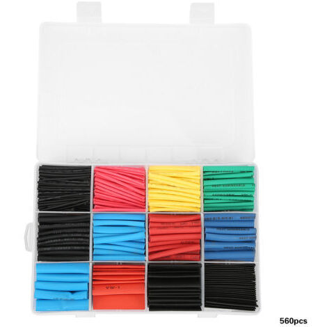 Gaines thermorétractables de couleurs mélangées, 560 pièces, manchon de câble enroulé, Tube rétractable (1/5)