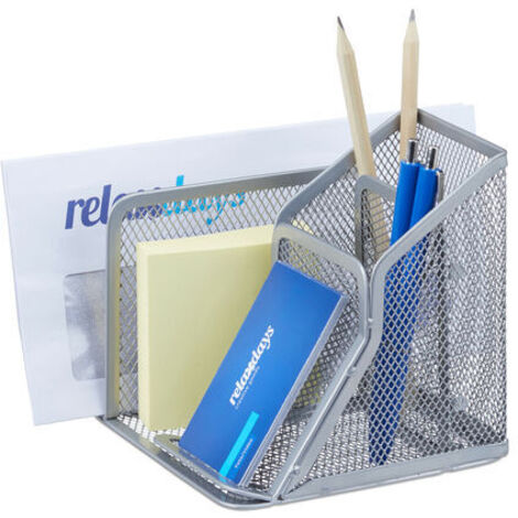 Relaxdays Organiseur de bureau porte-stylos porte-courriers porte bloc-notes style maille métal HxlxP: 6x38x30cm, argent