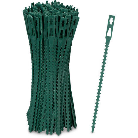 Relaxdays Attaches de plantes, lot de 200, 14 cm, liens de serrage réglables, réutilisables, fixation jardin, vert