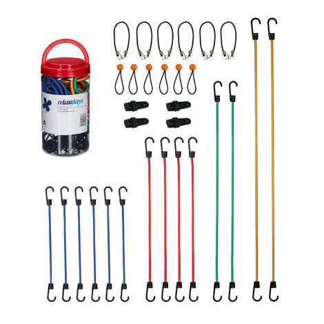 Relaxdays Lot de 30 tendeurs en caoutchou, avec crochets, garage, vélo, sangles universelles, 6 tailles, multicolore (1/5)