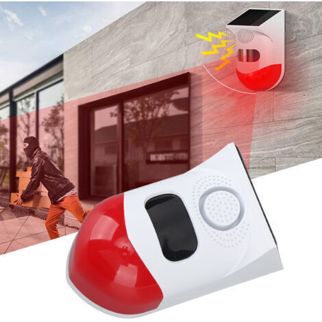Alarme de détecteur de mouvement solaire extérieur Alarme de sécurité sans fil alimentée par énergie solaire extérieure avec alerte sonore et lumineuse,DUBUNS (1/4)