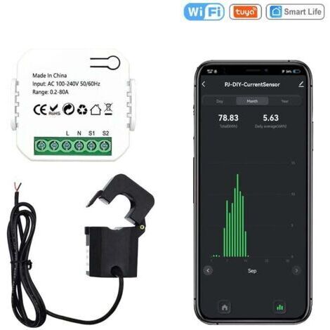 Commutateur D'energie Intelligent Mete Compteur D'energie Wifi Tuya Smart Life 80A Avec Pince De Transformateur De Courant Kw..dyk.Trywise (1/4)