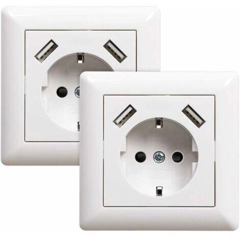2 prises avec port USB (max. Prise murale encastrée avec prise USB Blanc Système 55 Blanc brillant,de dyk.Trywise (1/4)