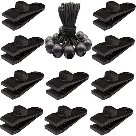 Lot de 20 clips de bâche robustes – Pinces de tente à vis pour bâche avec boule élastique pour auvent, auvents, pergola, couvertures en toile, camping en plein air, piscine
