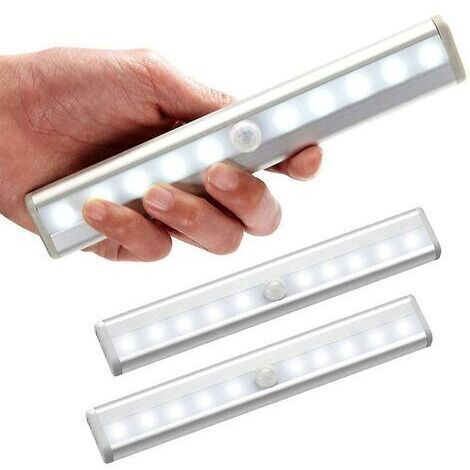 LaBlanc – Lot de 3 lampe led detecteur de mouvement interieur Lumière Armoire 10 LEDs spot sans Fil, Lampe de Placard LED éclairage led à Piles avec Bande Magnétique,Veilleuse Enfant escaliers Couloir (1/5)
