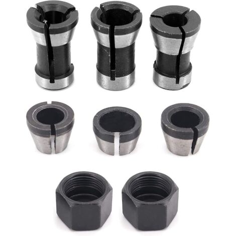 Lot de 6 mandrins de serrage en acier de haute précision pour défonceuse - 6 mm, 6,35 mm, 8 mm + 2 écrous (1/5)