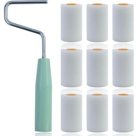 Lot de 9 petits rouleaux de peinture en mousse blanche avec support de rouleau, mini rouleau de peinture, pour bricolage, peinture, mur, meubles, rouleau de peinture, rouleau de peinture murale (5 cm)