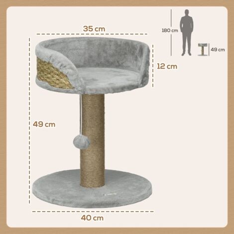 Arbre à griffer pour chat, 49 cm, avec balles suspendues et plateforme de repos, adapté aux chats de moins de 4 kg, en corde de chanvre gris (1/5)