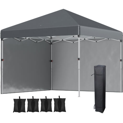 Tente pliante 3×3 m (avec parois latérales) — anti-UV, anti-sable, structure en acier gris, pour jardin (1/4)