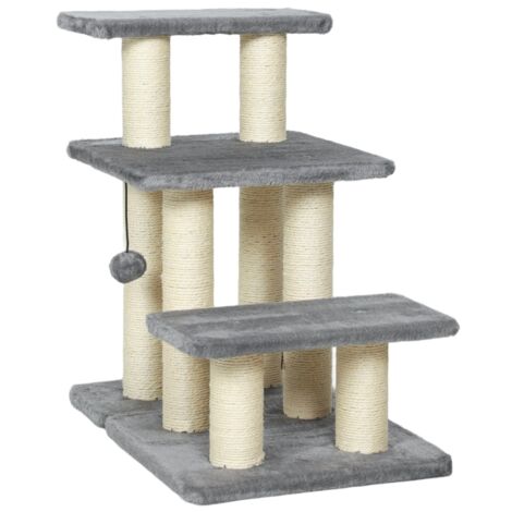 Escalier pour chiens et chats, 3 marches, hauteur 54 cm, avec colonnes en sisal et balles jouet, adapté aux races miniatures. (1/5)