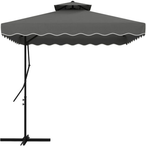 Parasol anti-UV de 243 cm, toit double et socle en croix – gris foncé (1/4)