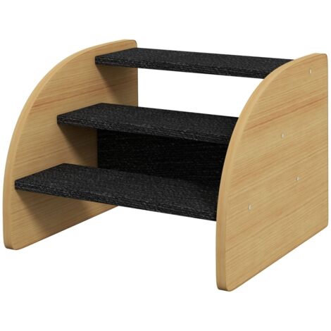 Escalier pour animaux de compagnie, 3 marches, adapté aux petits chiens, 38,5 cm × 38,5 cm × 30 cm, couleur chêne et noir (1/5)