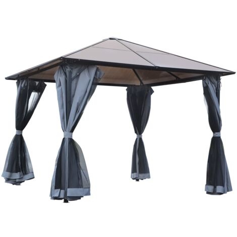 Toit d’ombrage 3×3 m – toit en polycarbonate, rideaux anti-moustiques, aluminium gris foncé (1/4)