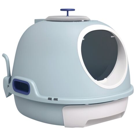Litière pour chat avec toit ouvrant, avec socle, incluant une pelle, portable, en PP/ABS, bleu foncé, 47 x 55 x (1/5)